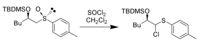 Example of the Pummerer rearrangement using thionyl chloride