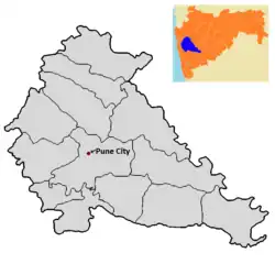 Location of Pune City  in Pune district in Maharashtra