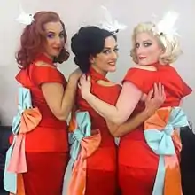 The Puppini Sisters (Smith, Puppini and Mullins) backstage at The Graham Norton Show, Christmas 2012