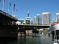 Pyrmont Bridge mid-swing.