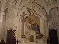 In the fresco above the altar, the resurrected Jesus Christ crowns the Virgin Mary.