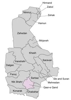 Location of Qasr-e Qand County in Sistan and Baluchestan province