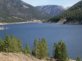 Image 9Quake Lake was created by a landslide during the 1959 Hebgen Lake earthquake. (from Montana)