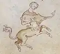 England, c. 1320. Centaur with citole, from the Queen Mary Psalter, shows a free neck (the hand could slide up and down the neck). It didn't have a thumbhole.