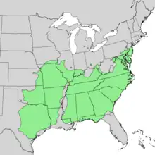 Range of Blackjack oak