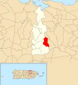 Location of Río within the municipality of Guaynabo shown in red