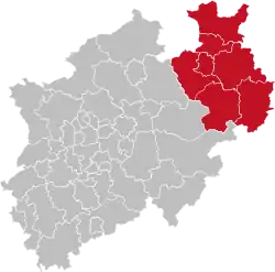 Map of North Rhine-Westphalia highlighting Detmold