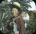 Chinese woman on Oahu with baby, hand-painted glass plate photograph