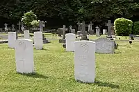 Foreground: some of the Commonwealth War Graves Commission maintained headstones & graves