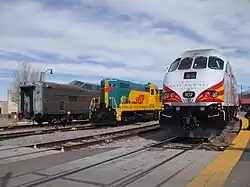 Rail Runner and Santa Fe Southern Railway trains in Santa Fe Depot