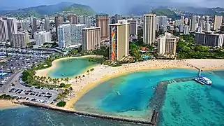 Aerial view of Duke Kahanamoku Lagoon