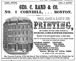 Advertisement for George C. Rand & Co. printers, 1849