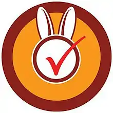 A red circle with a checkmark and rabbit ears