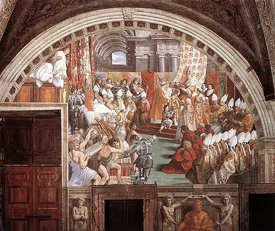 The Coronation of Charlemagne, by Raphael's workshop, 1510s, Raphael Rooms