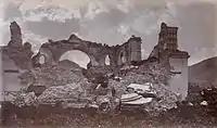 Ruins of La Recoleccion in 1875. The only surviving arch was a symbol of Antigua Guatemala ruins until it was ultimately destroyed by the earthquakes of 1918 and 1976.