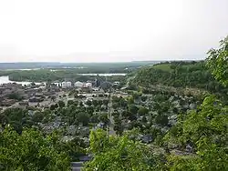 View toward downtown Red Wing and the Mississippi River, with Barn Bluff on the right