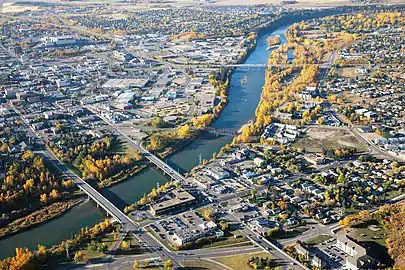 Flowing through the city of Red Deer