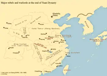 Major rebels and warlords at the end of the Yuan dynasty