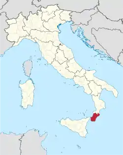 Map highlighting the location of the province of Reggio Calabria in Italy