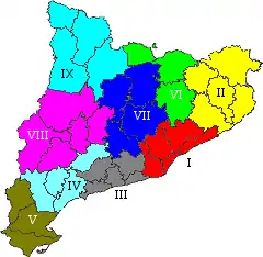 Territorial division of Catalonia according to the decree of the Generalitat of October 1936