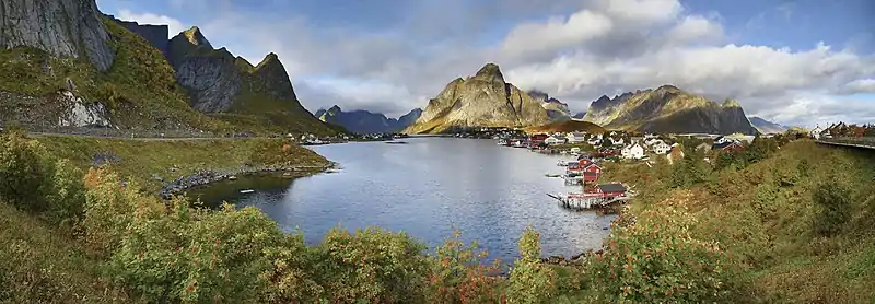 panoramic view of the town and mountains