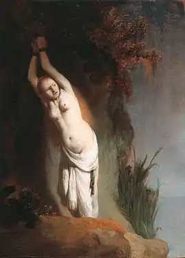 Rembrandt, Andromeda Chained to the Rocks, 1630, showing Andromeda frightened and alone