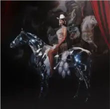 For select vinyl releases, the artwork features Luca Giordano's 1690 painting La Conversion de Saint Paul behind Beyoncé atop a crystal horse.