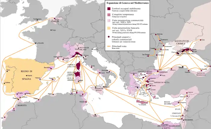 Territories, colonies and trade routes of the Republic of Genoa