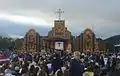 The main altarpiece made of maize, calabaza and coconut, especially for the 2015 visit by Pope Francis to Paraguay, in Luque