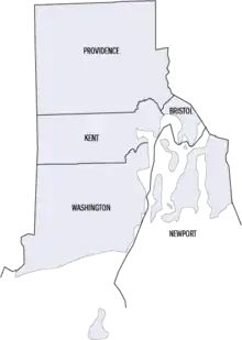 Map of the five counties of Rhode Island.