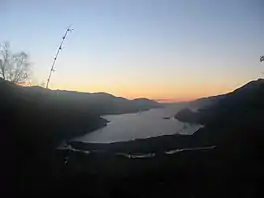 Sunset on Riñihue Lake, view from Mocho-Choshuenco