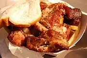 Rib tips and white bread from the restaurant