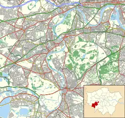 Map of Richmond upon Thames showing position of Langham House Close on Ham Common