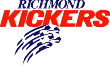 Richmond Kickers spelled out in blue and red lettering respectively, with a soccer ball underneath.