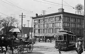 Daly Building on  Rideau Street -  Streetcar says "Rockcliffe Park", c1912