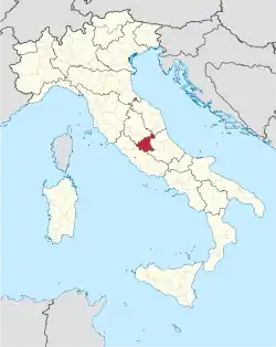 Map highlighting the location of the province of Rieti in Italy