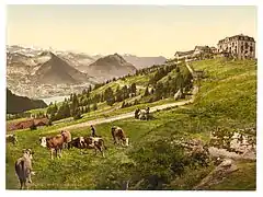 The hotel at Scheidegg, with the railway below, in the 1890s