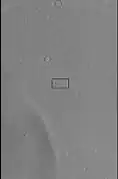 CTX context image for next image taken with HiRISE.  Box indicates image footprint of following image.