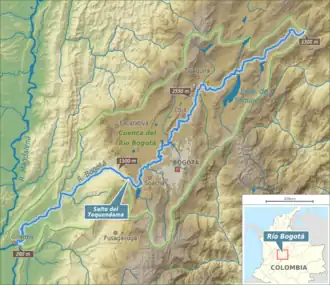 Teusacá River flowing into the Bogotá River just north of the 2550 m mark