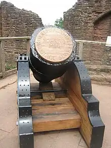 Roaring Meg on display at Goodrich Castle