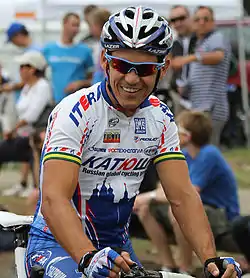 Image 1Robbie McEwenPhoto: John O'NeillRobbie McEwen, Australian professional road cyclist, wearing his Team Katusha (Russian: Катюша) cycling kit at the start of the 2010 Jayco Bay Cycling Classic. McEwen's accolades include winning the maillot vert (green jersey) overall Points Classification in the Tour de France three times, along with winning 12 individual stages, and competing in three Olympic Games. The green and gold bands around his arms identify him as an Australian National Cycling Champion.More selected pictures