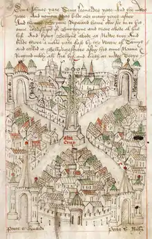 Fifteenth-century pictorial map of Bristol, radiating from the town centre