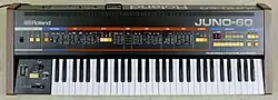 The Roland Juno-60: a keyboard instrument with a row of faders above it.