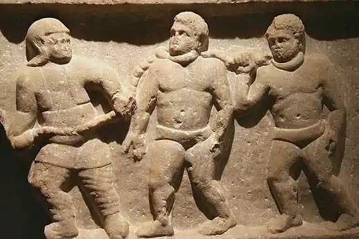 Slaves in chains during the period of Roman rule at Smyrna (present-day İzmir), 200 AD.