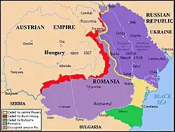 Image 22Romanian territorial losses in the Treaty of Bucharest in May 1918 (from History of Romania)