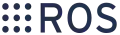 A minimalistic logotype consisting of nine dots arranged in the three-by-three grid and "ROS" to the right. All elements of the dark shade of blue.