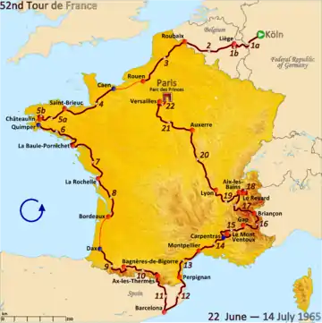 Route of the 1965 Tour de France