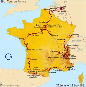 Route of the 1981 Tour de France