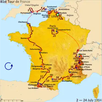 Route of the 1994 Tour de France