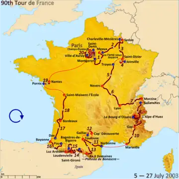 Route of the 2003 Tour de France